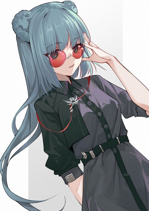 「adjusting eyewear blue hair」 illustration images(Popular)