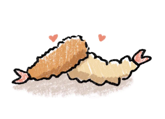 低気圧でしんどいのでイチャイチャした絵を描きました エビフライ×海老天です 