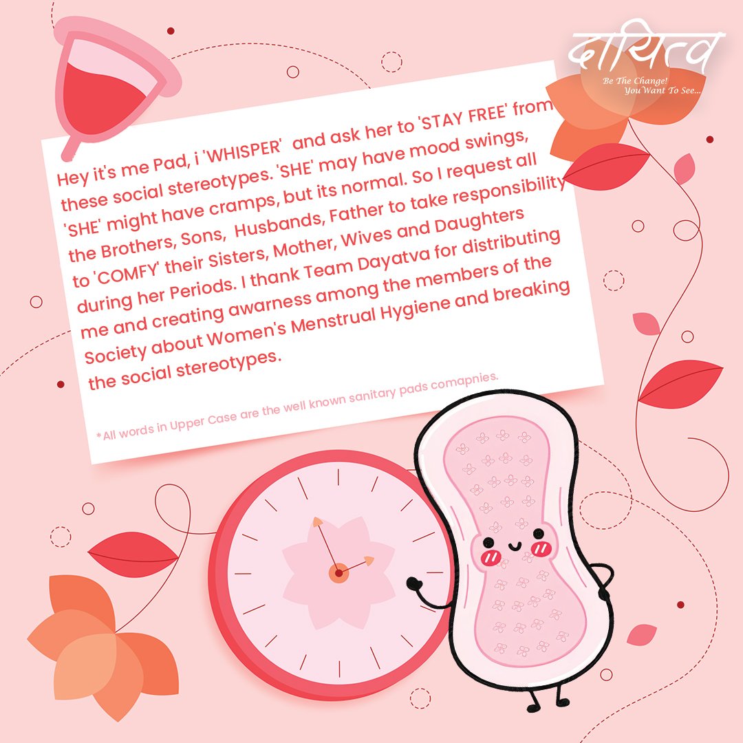 dayatva's tweet photo. A message from SANITARY PAD to everyone. 
Teams #Daytava decided to take the initiative of pad distribution. https://t.co/NoPtvEnSOt