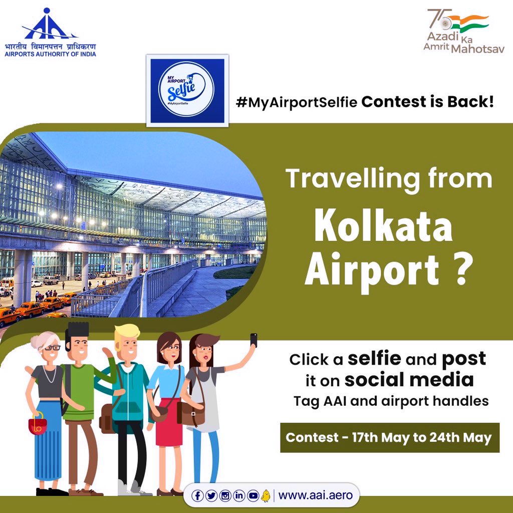 aaikolairport's tweet photo. Don’t miss out on the chance to be the Airport star. Click a selfie at your favourite spot at #KolkataAirport and post on social media with #MyAirportSelfie, tag @AAI_Official &amp; @aaikolairport and become a #SelfieStar. Hurry! #TakeASelfie 
#ContestAlert
#ClosingSoon https://t.co/HBKHLDD574