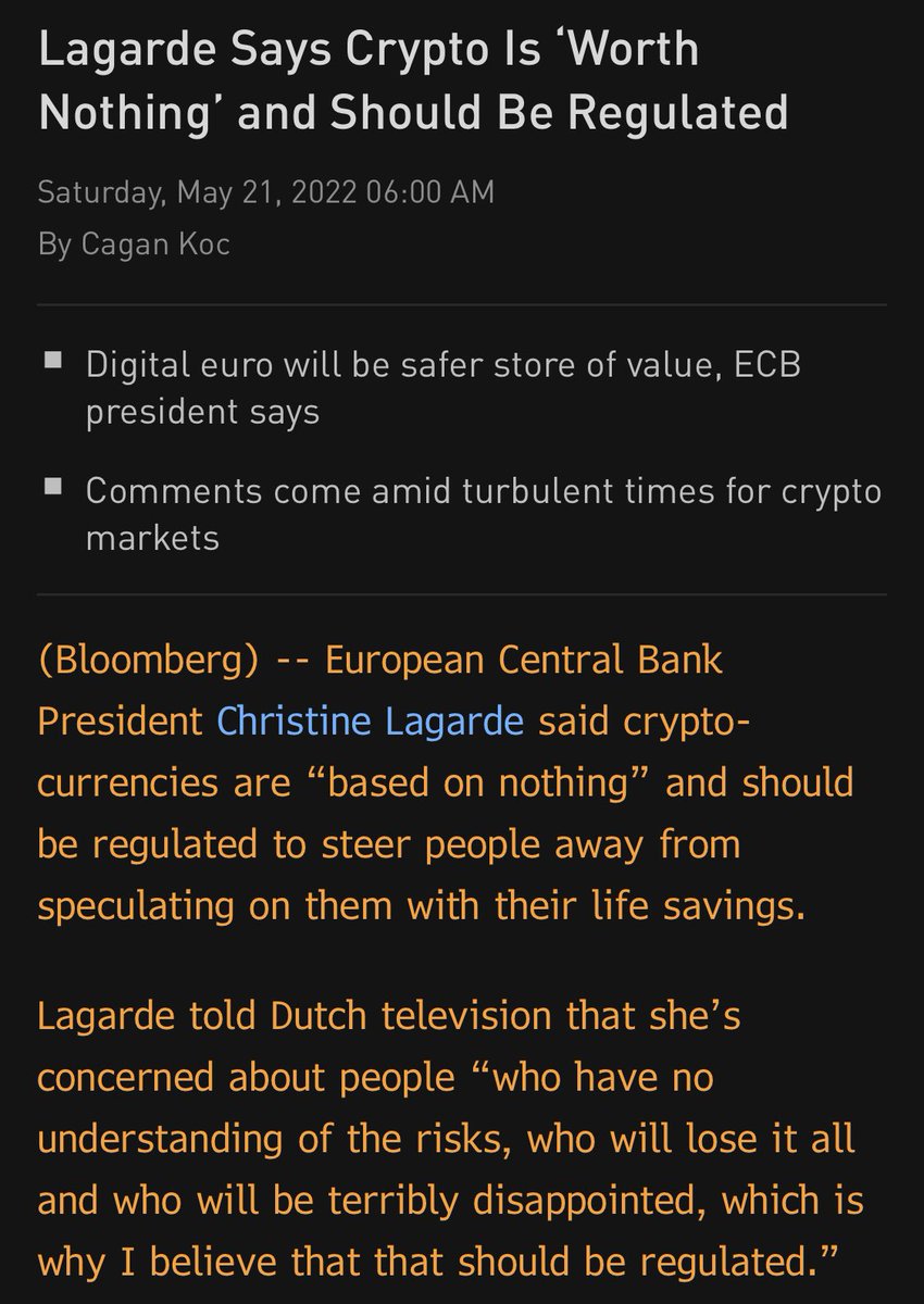 Via Bloomberg: Comments by ECB President Christine Lagarde on  cryptocurrencies and a digital Euro. #euro #digital #cryptomonnaie  #currency #crypto #cryptoassets #bitcoin #cryptocurrencies #cryptocurrency  @economics @markets @ecb @Lagarde #economy #markets