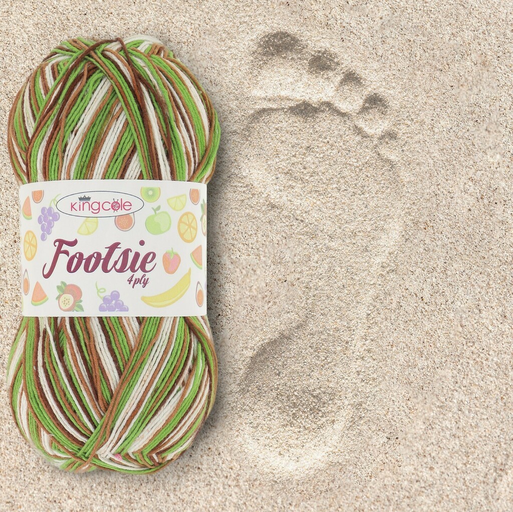 Footsie 4Ply Returns, with 3 New additional shades.
Shade: Coconut 4908

This is a gorgeous variegated acrylic yarn with added PBT to give strength and structure and also for added wear of socks. Footsie colours are titled after nine sumptuous fruits and… instagr.am/p/Cdzyu_UsnuX/