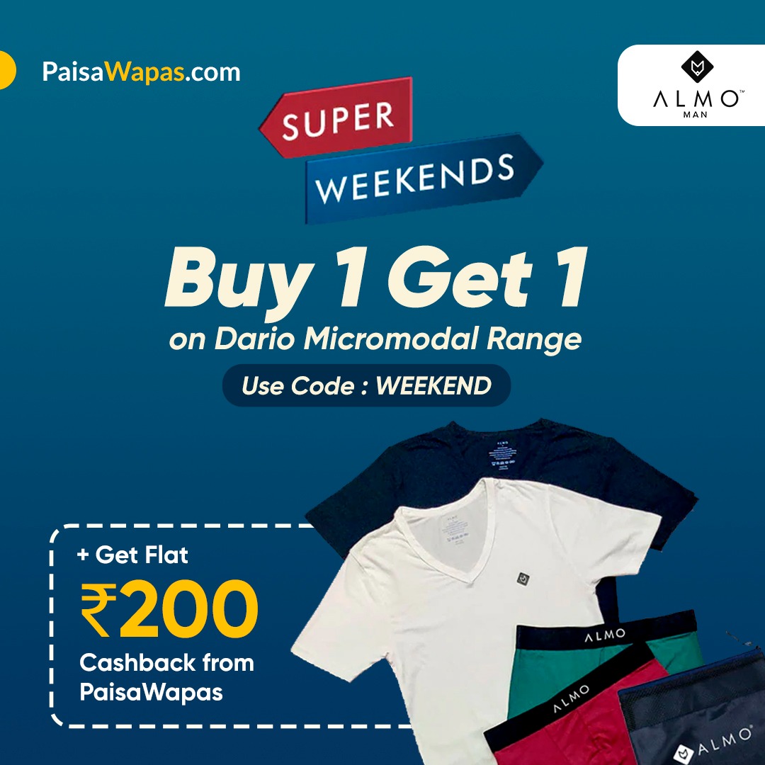 paisawapas's tweet photo. 😍Almo Man Super Weekend Is Back 😍

Buy 1 Get 1 FREE 😍
ON Dario Micromodal Range 💥
+
Get Flat ₹200 Cashback From PaisaWapas 🤩

Use Code :- WEEKEND 😍

Grab the amazing Deal ✅
https://t.co/GGMivQkZlx
.
.
#paisawapas #almo #almoman #mensfashion #menwithclass #menswear https://t.co/Q4yTnvYYTN