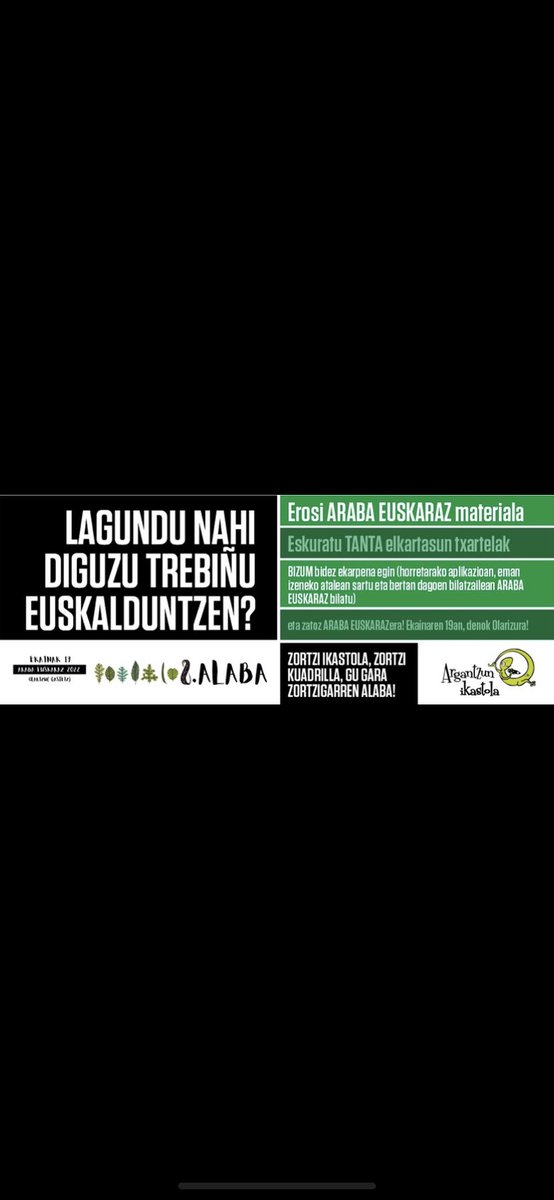 Lagundu nahi diguzu Trebiñu euskalduntzen? Erosi AE materiala, eskuratu TANTA, egin ekarpena BIZUM bidez eta etorri EKAINAK 19AN. #ArabaEuskaraz #ArabakoIkastolak #zortzigarrenalaba #zortziakbatera #argantzunikastolarenalde