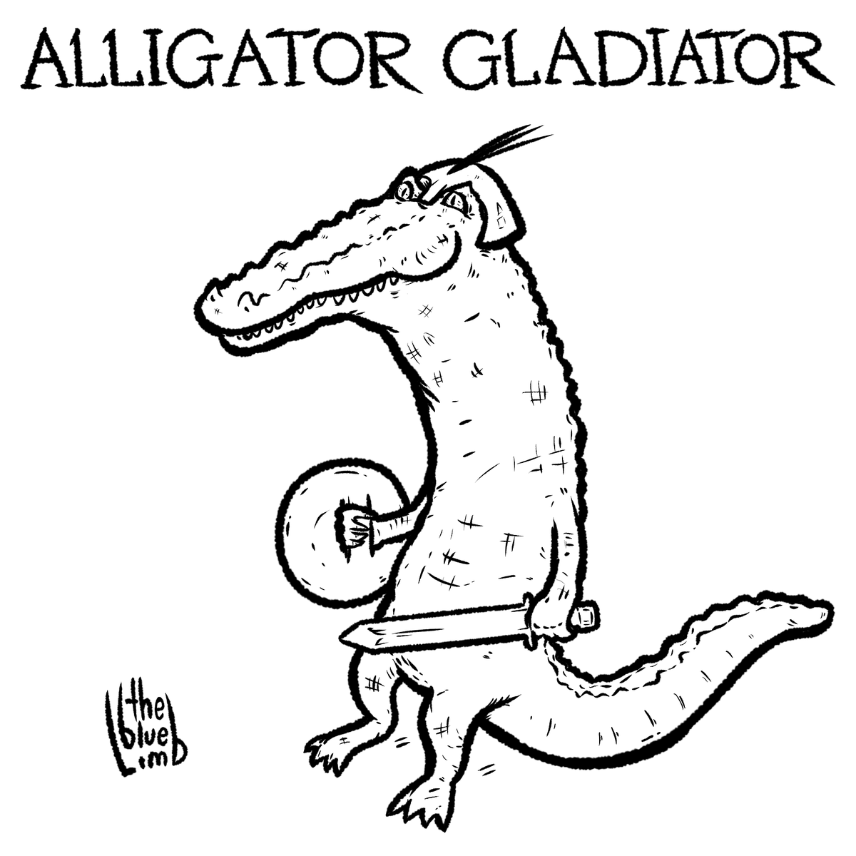 thebluelimb's tweet photo. You can't outrun an alligator!

#alligator #gladiator #gator #anthrapomorphicanimals #helmet #gladius #roundshield #thebluelimb #smile #thumbsup #comicstrip 👍 https://t.co/OhwnmdoNNI