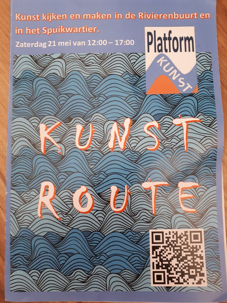 Wist je dat de Rivierenbuurt zo'n 27 (oa landelijk bekende) kunstenaars  in de wijk heeft? Kom straks naar de allereerste kunst-atelierroute van 12.00 tot 17.00 uur met workshops, open huis, muziek, ontmoeting en meer. Scan de qr of haal programma op bij O3. Zie jullie daar!