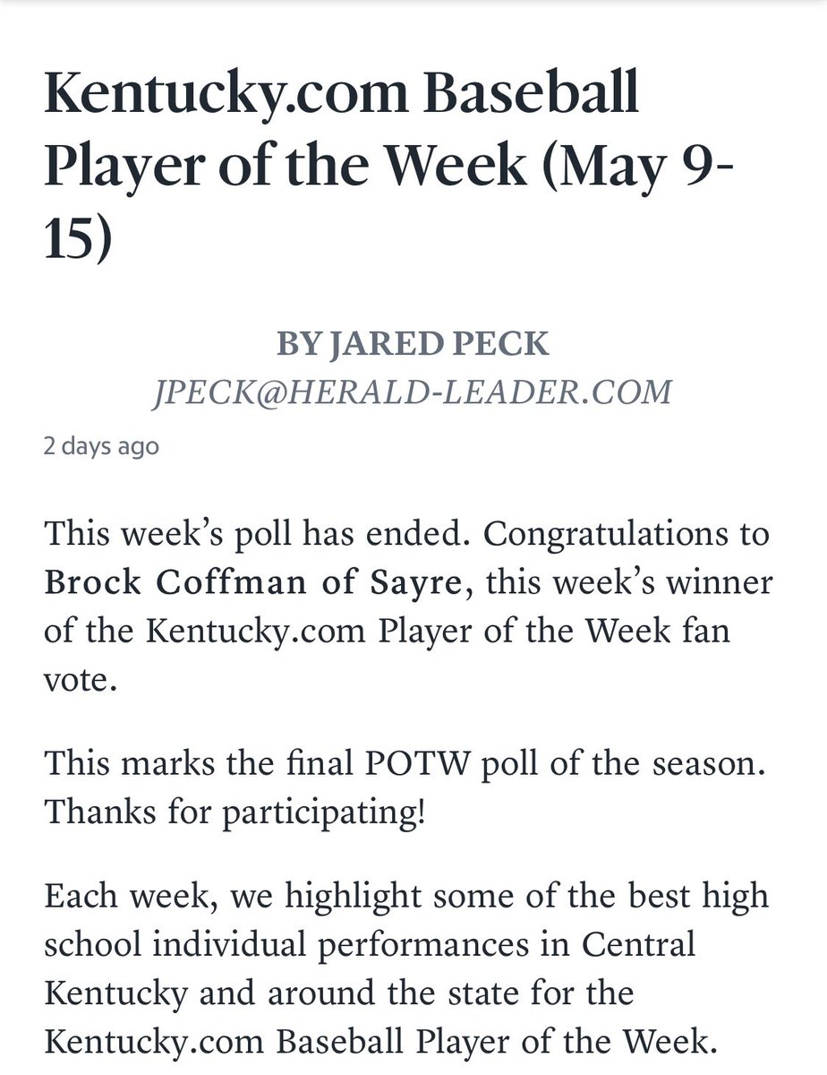 sayrebaseball's tweet photo. In other news….let’s go, @CoffmanBrock ! Congrats on being voted https://t.co/ViZ6bdJfx8 player of the week. #spartanpride https://t.co/3wxtb1IbHw