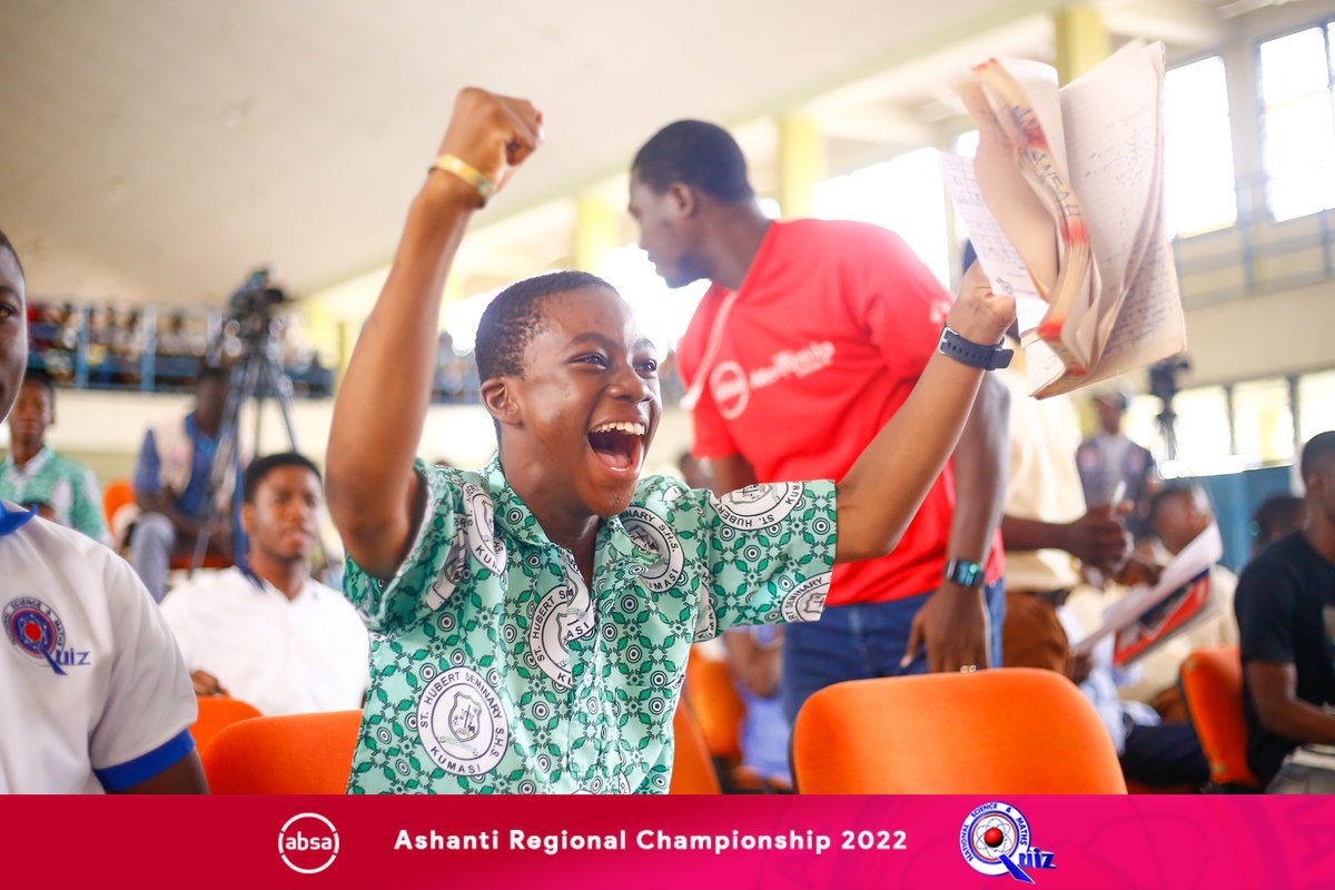 NSMQGhana's tweet photo. Ashanti Regional Championship - Contest 1

End of Contest

St. Hubert Seminary SHS: 38pts
Kumasi Academy: 36pts
Asanteman SHS: 31pts

St. Hubert SHS are in the Semifinal!

@AbsaGhana

#NSMQ2022 #AbsaRegionalChamps #Primetime https://t.co/NEnF4CsmMU