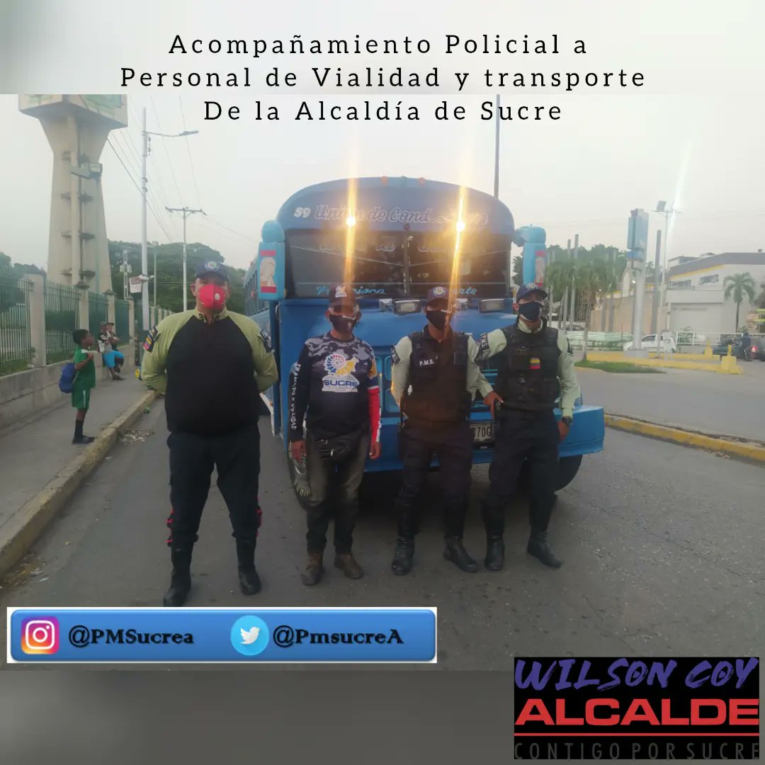 PmsucreA's tweet photo. 🚨🚓// #20Mayo Realizamos Acompañamiento a la Dirección de Vialidad y Transporte de la Alcaldía de Sucre. Garantizando SEGURIDAD Y TRANQUILIDAD a nuestro Pueblo.
Seguimos Trabajando, Contigo por Sucre.
@Soykarinacarpio @WILSONCOY @CeballosIchaso1 @DulceyParadaM @SPSCAragua https://t.co/qePcG4SH2a