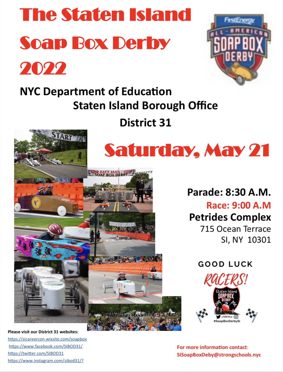 PS58R SS Columbia School (@ps58rsscolumbia) on Twitter photo Soap Box Derby 2022 is today!!!
Good luck to our team at PS58!!!
#ItsGreatAt58 #WeCanRKR 🌟❤️🌟<a href="/LamorteMike/">Mike LaMorte</a> <a href="/LAOConnor6/">Lori Ann O'Connor</a> <a href="/MrLuisiSSC58/">Joe Luisi</a> @SIBOD31 <a href="/DrMarionWilson/">Dr. Marion Wilson</a> Soap Box Derby 2022 is today!!!
Good luck to our team at PS58!!!
#ItsGreatAt58 #WeCanRKR 🌟❤️🌟<a href="/LamorteMike/">Mike LaMorte</a> <a href="/LAOConnor6/">Lori Ann O'Connor</a> <a href="/MrLuisiSSC58/">Joe Luisi</a> @SIBOD31 <a href="/DrMarionWilson/">Dr. Marion Wilson</a>