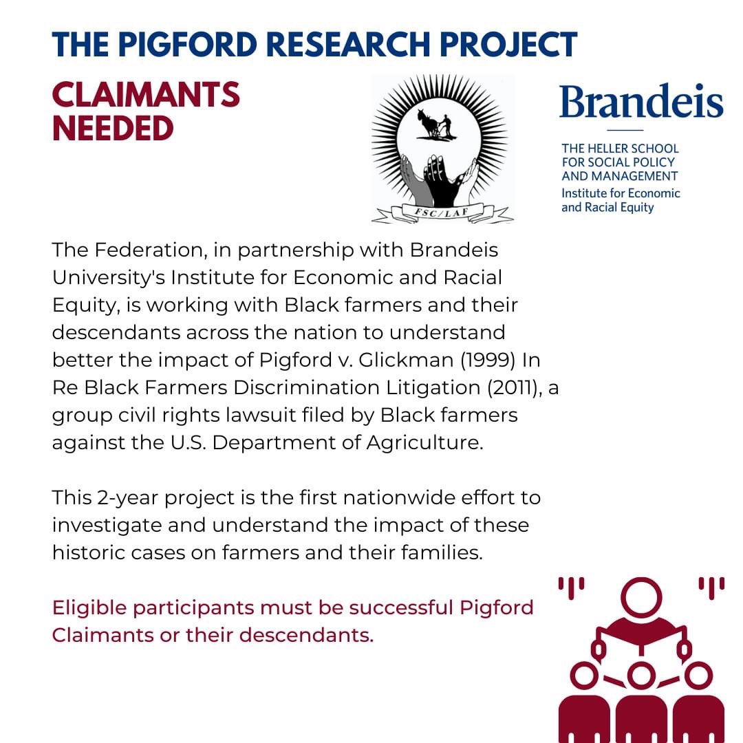 Federation1967's tweet photo. #Black farmers share your family’s Pigford v. Glickman experiences for our historic research project with @BrandeisU                                    >>contact:
daniadavy@federation.coop
taurennelson@brandeis.edu
smadstewart@brandeis.edu
tshapiro@brandeis.edu 
#pigford #usda https://t.co/YwBalU0eV3