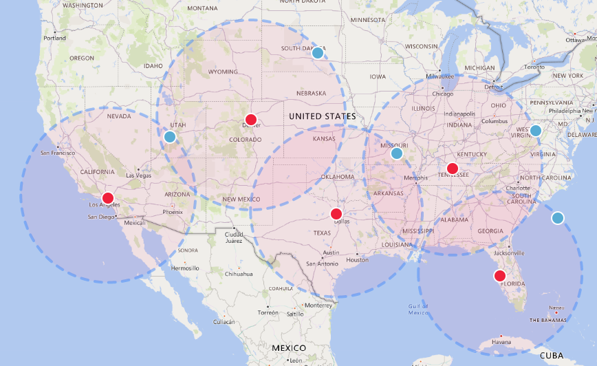 Here's what 450 mile radius looks like from LA, Denver, Dallas, Nashville, and Tampa. Even the slowest Phase 1 planes can cover that radius in 4 hours or less. You occasionally go on multiple-leg cross countries but usually fly to cool stuff within 1 fuel tank of your home base.