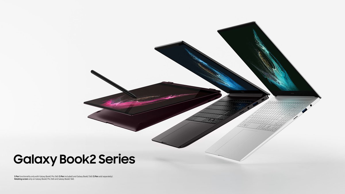 techrecevent's tweet photo. With the latest #GalaxyBook2, no task is too big. #Samsung #TechRecevent

- 356.6 x 229.1 x 15.4mm / 358.16 x 236.85 x 18.5mm
- 15.6-inch FHD
- 12th Gen Intel Core Processors (i7/i5/i3)
- Intel Iris X Graphics (i5/i7), Intel UHD Graphics (i3/PDC/CEL)
- Windows 11
- Wi-Fi 6 https://t.co/kEvEY7esoj