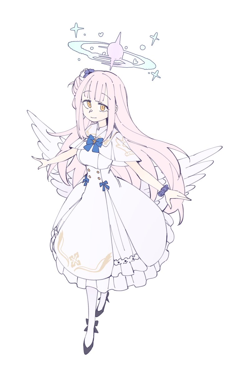 mika (blue archive) 1girl halo pink hair solo wings dress long hair  illustration images