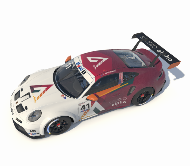 DesignsNeedham's tweet image. A #iracinglivery for the @pcasimracing Pro vs Pro series. Using the Studio Alpha branding logo as inspiration for this @PorscheMsport 992 Cup car #carpaint #customcarpaint #iracingpaint  Join discord to request your own custom paint needhamdesigns.uk/discord