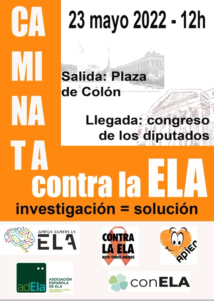 23 de Mayo Caminata Contra la ELA en Madrid, te unes? NO MÁS MUERTES POR LA E.L.A🧡🧡🧡💚💚💚