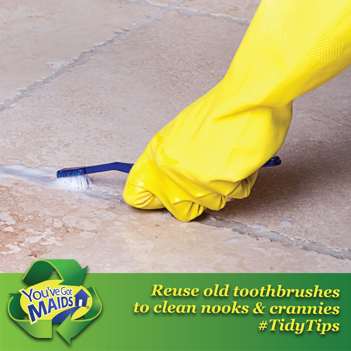 YouveGotMAIDS's tweet image. Not so fast! Save old toothbrushes and turn them into cleaning brushes. Recycled toothbrushes make great tools to clean a number of small areas. #TidyTips