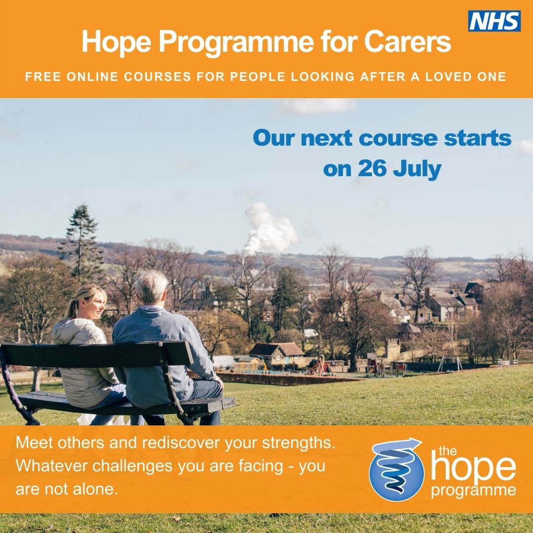 NHSSW's tweet photo. If you’re a Carer in the South West, you can sign up to our HOPE for Carers programme – a free 6 week online course where you can meet other Carers, improve your confidence &amp; explore any worries you may have.

The next course starts on 26 July.
Sign up: https://t.co/gqOpqa9RK2 https://t.co/s3eG6nLrl4