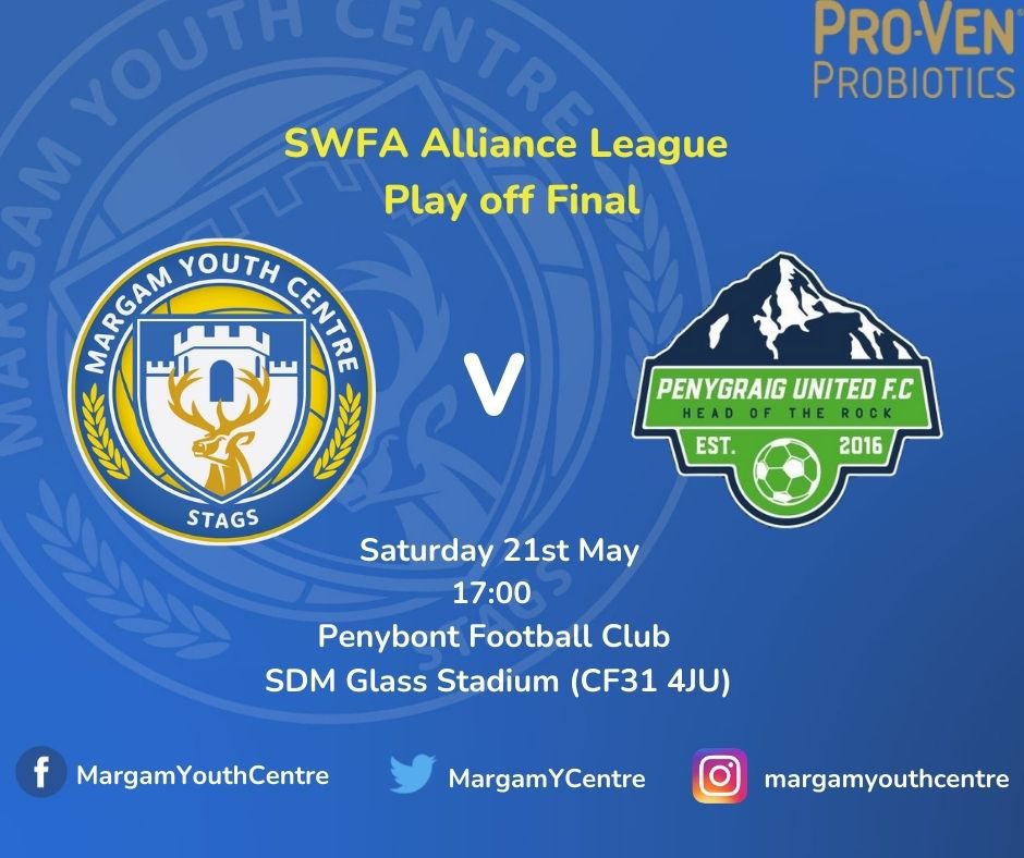 Best of luck to our senior team who face Penygraig United in the @SWALInfo Play-off Final this afternoon. Details below for anyone who wants to head up to Penybont to support. Go well lads everyone connected to the club is behind you 🙏🏻 #TheStags 🦌