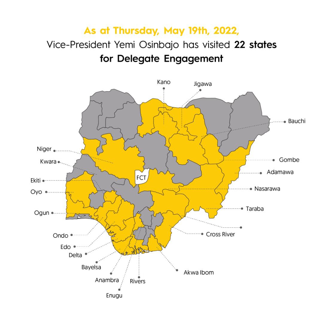 TheFrontier23's tweet photo. @ProfOsinbajo has visited 22 States for stakeholders and delegates engagement ahead of the presidential primaries than any @OfficialAPCNg Presidential Aspirant
#osinbajonowandafter
#pyonowandafter https://t.co/EKLadmibvs