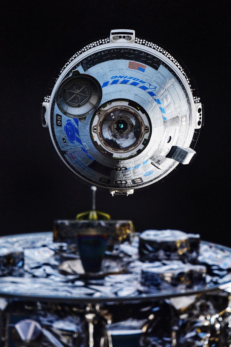 🛰️🧑🏽‍🚀 Quelle belle photo de l’arrivée du #Starliner #OFT2 à l’ISS par Sergey Korsakov 🤩