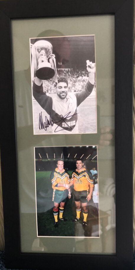 burkey032's tweet photo. Well, it’s taken almost 21 years to get these framed but it was worth the wait. To take to the field with an absolute legend was a dream come true. Thanks to @mike_critchley @fmsub and @sthelensstar for running the article and @plattyphoto for capturing my better side #bigmal https://t.co/nhSCc9i28p