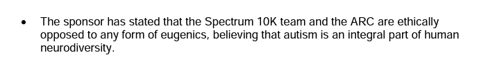 Upon reading this letter from Health Research Authority as to why they concluded why Spectrum 10k is ethical and not eugenics, I have to say, this is just bullshit

One defense of their conclusion literally just says 'They said they do not like eugenics'