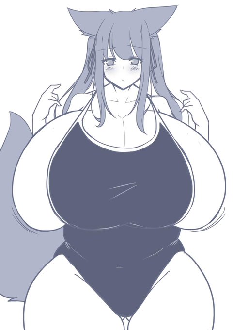 #軽い気持ちで描いたら思った以上に反響があった絵
このはみ乳スク水おきつねさんですね!! 