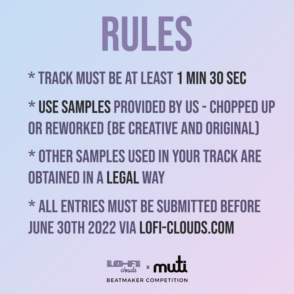 We launched our beatmaker competition in collaboration with <a href="/CollectiveMuti/">muti.collective</a>, a physical artistic collective &amp; DAO which nurtures artists 🎛️ 

Sweet cash prices + NFT minting for winners and runner-ups provided via the wonderful <a href="/NEARProtocol/">NEAR Protocol</a> !

Read more⤵️
lofi-clouds.com/lfc-x-muti/