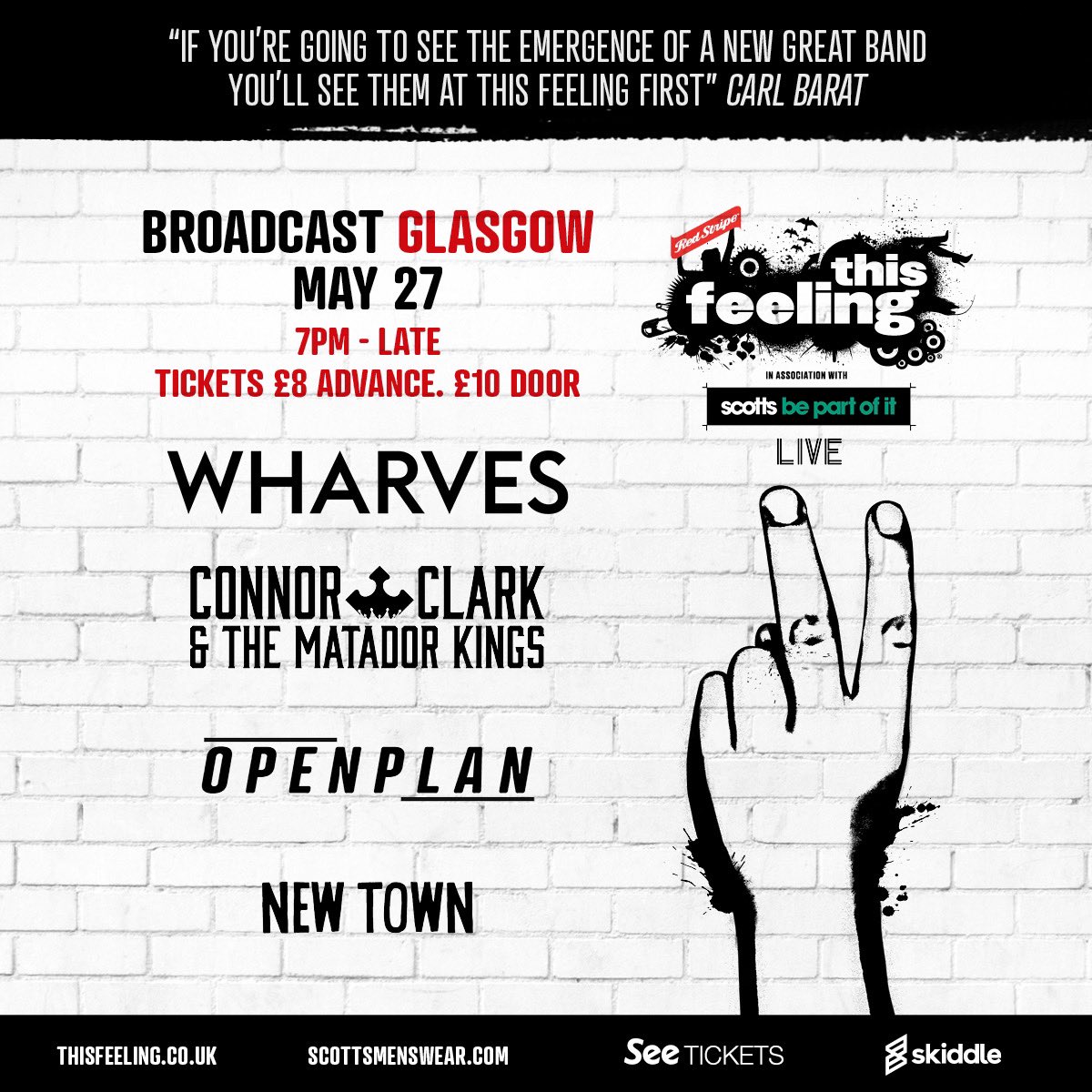 GLASGOW - BROADCAST - 27 MAY

We play alongside some top bands next Friday in Glasgow. Massive thanks to This Feeling for getting us involved. 

Tickets can be bought using the link below.👊🏼

skiddle.com/whats-on/Glasg…