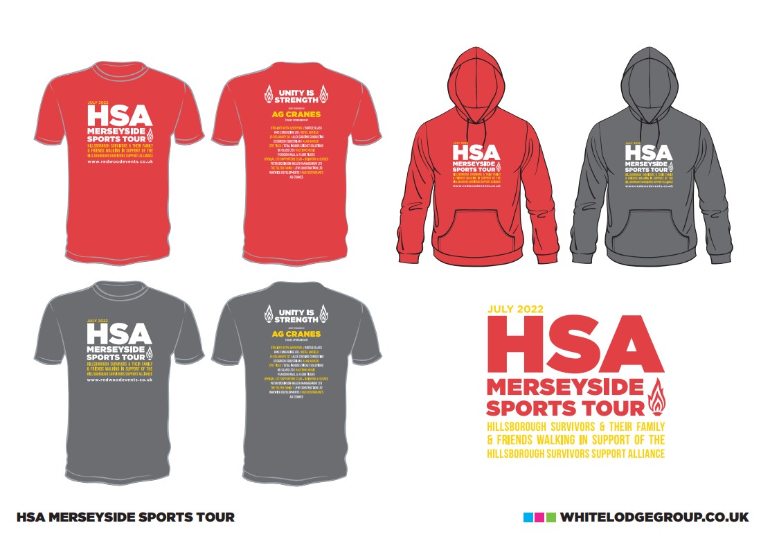 130+ people signed up for the <a href="/HillsboroughSu1/">HSA-Hillsborough Survivors Support Alliance CIC</a> Sports Tour and the first full order placed with <a href="/WhiteLodgeGroup/">WhiteLodge</a> today for t-shirts and hoodies. Stunning support from so many including main sponsor <a href="/gantrycranes/">AG Cranes: Overhead Cranes & WBA.</a> and so many stage sponsors. Supporting <a href="/SFoodbanks/">FANS SUPPORTING FOODBANKS #RightToFood</a> too. #7WksToGo