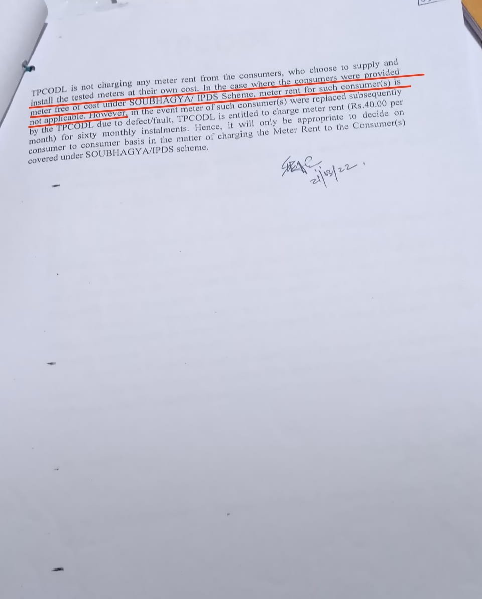 OPEFAODISHA's tweet photo. The central govt @PMOIndia @MinOfPower is providing electricity to the nonconsumers under the Soubhagya scheme by providing free meter. @TataPower @TPCentralOdisha is violating the law by harassing customers and charges meter cost from the consumers in each month. https://t.co/h8z4W25DRG
