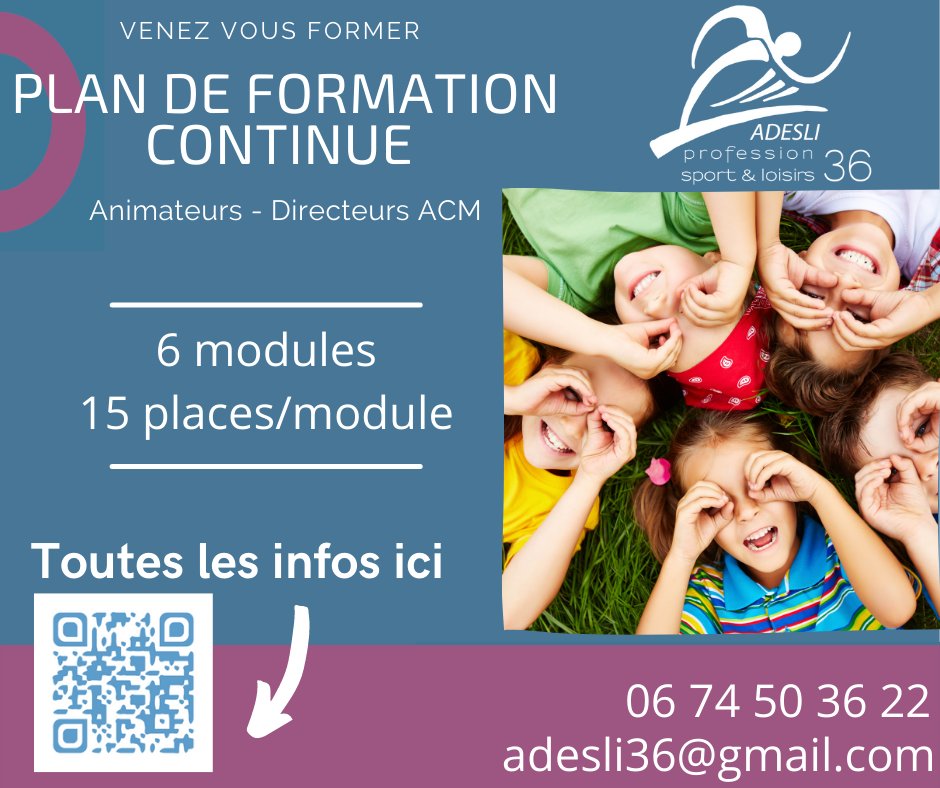 📢 formation : "gérer la vie quotidienne au sein d'un ACM" 
vendredi 3 juin à Châteauroux (maison des sports) de 9h30 à 16h30
 dernière ligne droite pour les inscriptions
🛠Toutes les infos ici : 
indre.profession-sport-loisirs.fr/formation-cont…
👉Venez nombreux‼️ 
06 74 50 36 22 ou adesli36@gmail.com