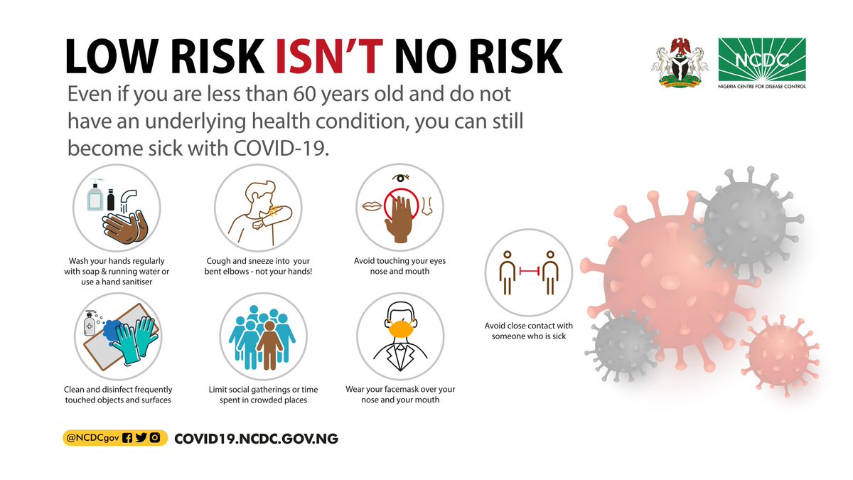 NCDCgov's tweet photo. Adhere to #COVID19 safety measures as you celebrate at events with loved ones:

✔️Wash or sanitise your hands frequently 🙌🏾
✔️Wear a face mask in closed settings 😷
✔️ Cough/sneeze into your elbow
✔️Get vaccinated

Spread love, not diseases.

#TakeResponsibility https://t.co/PXUzqvcg4O