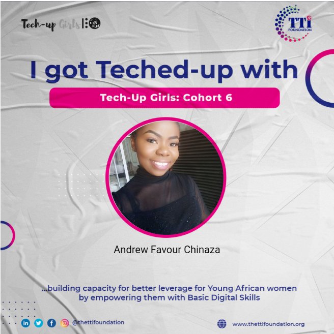 phavhorite's tweet photo. I'm Andrew Favour Chinaza
I was selected for the tech_up girls bootcamp.
'Technology is the use of acquired knowledge to achieve a specific purpose'
#techupgirls
#thetechytrain 
#thettifoundation
#techupgirls6
#techupgirls6group12 https://t.co/19MmwMjFKh