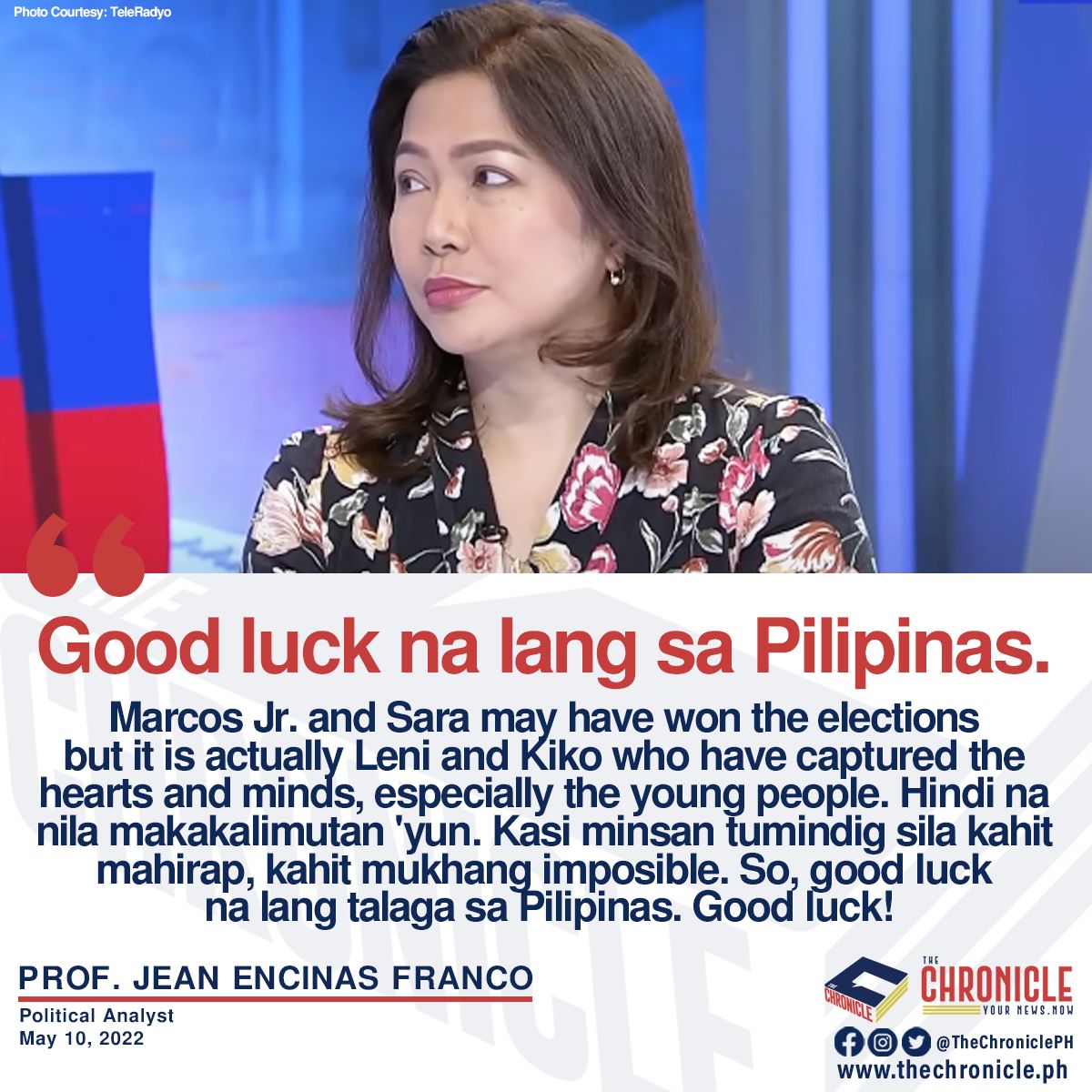 cinecinecine30's tweet photo. di muna tayo pupunta na tawaging leni apologist ito. mukha siyang facilitator na nagbibigay ng comfort sa mga anonymous talunan kaysa sa isang political analyst. https://t.co/QrcMR8y8mM