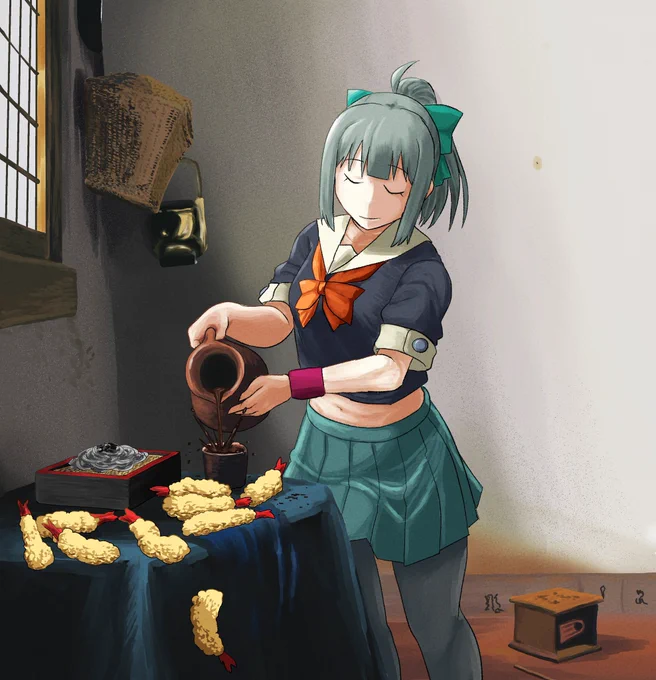 #軽い気持ちで描いたら思った以上に反響があった絵
麺つゆを注ぐ艦娘ですね… 