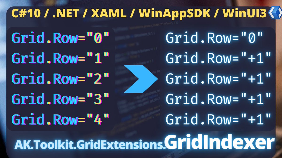 AndrewKeepCodin's tweet photo. New video about Source Generator!
The GridIndexer NuGet makes Grid's rows and columns indexing easier! Please check it out! 😎
https://t.co/VFKHNDdLmu
#winui3 #winappsdk #xaml #grid #aktoolkit #sourcegenerator #incrementalgenerator https://t.co/Jrkm5yCz27