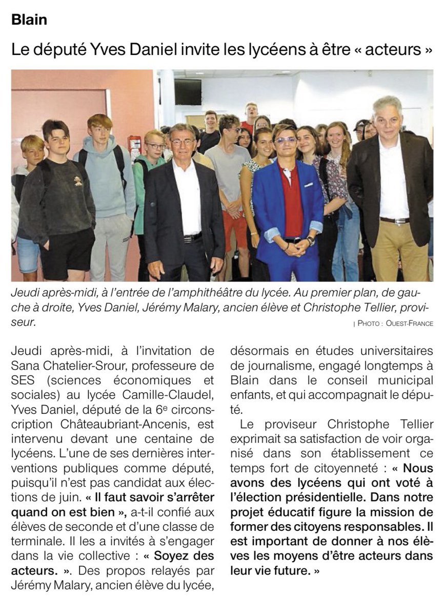 JeremyMalary's tweet photo. 🏛👥 Très heureux d’être retourné dans mon ancien lycée, accompagné d’@ydaniel_depute pour parler d’engagement citoyen et politique, ainsi que de l’Assemblée Nationale et sa fonction de député. https://t.co/4Rm8iftstU