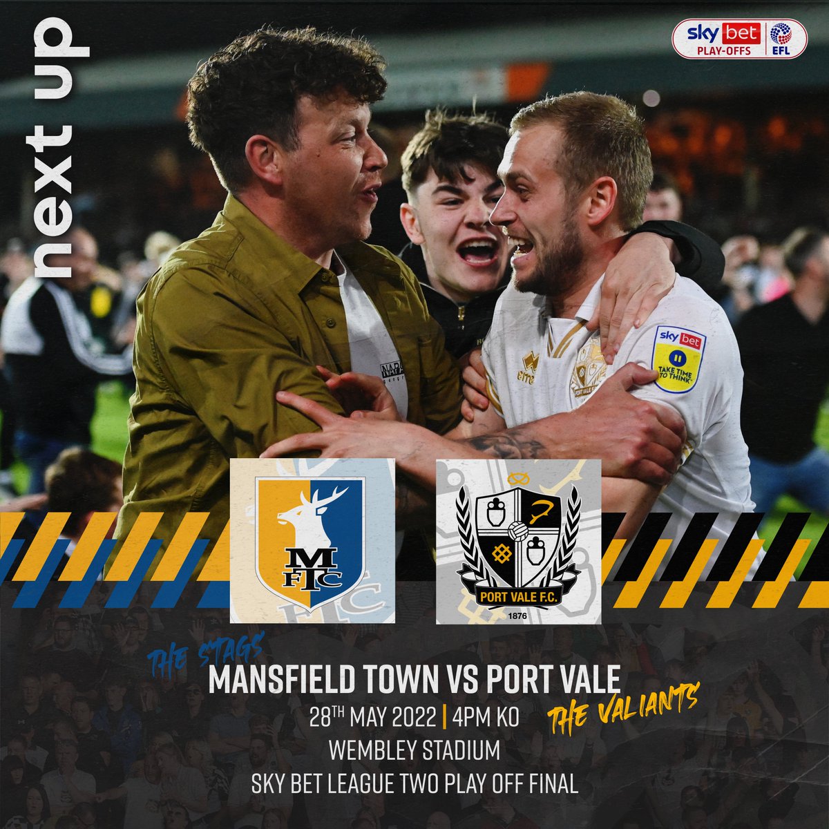OfficialPVFC's tweet photo. 𝙊𝙣𝙚 𝙈𝙤𝙧𝙚 𝙈𝙖𝙩𝙘𝙝...

🆚 @mansfieldtownfc 
📆 Saturday 28th May 2022
⌚️ 4pm KO
📍 @wembleystadium 
🏆 @SkyBetLeagueTwo Play-Off Final
🎫 https://t.co/Y43iiVS8en

#PVFC https://t.co/gjXvVE62Lv
