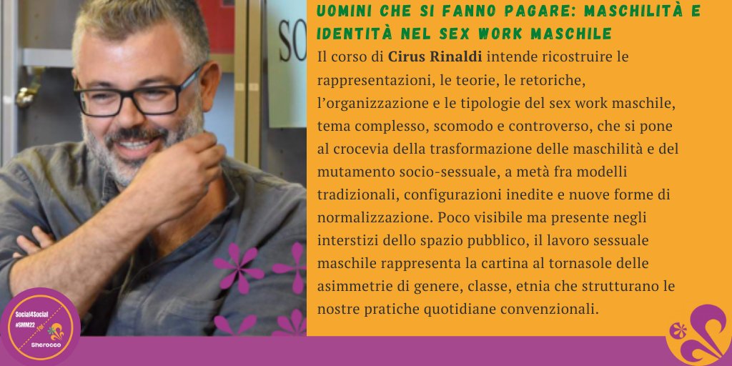 sheroccate's tweet photo. Cirus Rinaldi è ricercatore di Sociologia giuridica, della devianza e mutamento sociale presso il Dipartimento Culture e Società di @unipa_it. Sarà ospite della Academy di #Sherocco per parlare del mondo controverso del sex work maschile. #SMM22 #Social4Social #sexwork https://t.co/ISXIaVt8xK