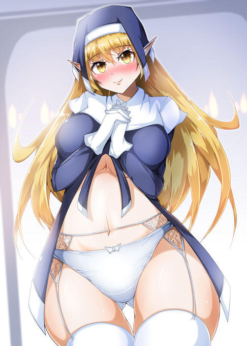 もはや服とはなんなのかと問いたいおぱんつ丸見ええちえちエルフシスターさん 