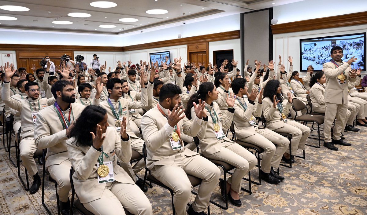 narendramodi's tweet image. Some more glimpses from the interaction with our champions.