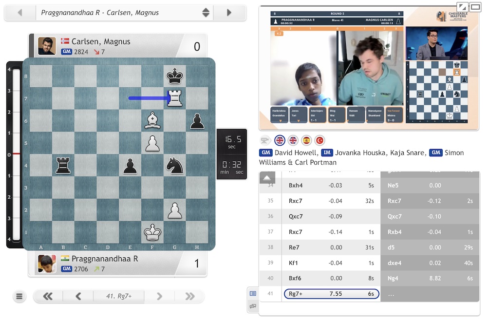 chess24 - Magnus Carlsen has Black vs. 19-year-old Russian