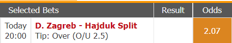 Point2Win's tweet photo. Single bet @ 2.07
Dinamo Zagreb - Hajduk Split 
Over 2.5 @ 2.07
#croatia #1stleague #goals #niceodds https://t.co/bsd23z0nqg