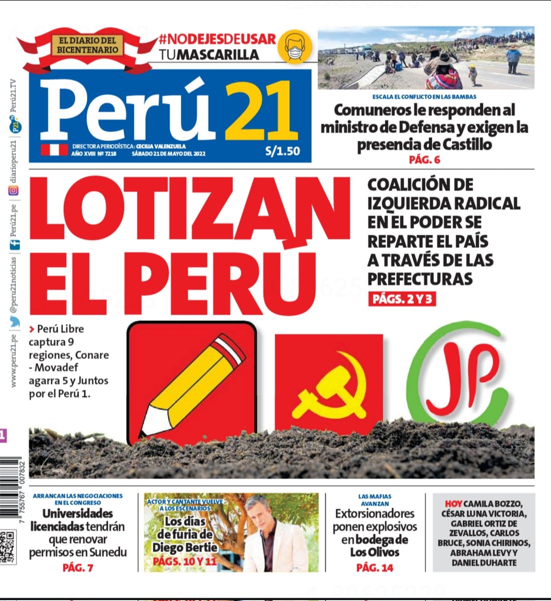 Peru newspapers report corruption, coming to compare with the country being divided into lots.  I don't think President Pedro Castillo will finish his mandate. There is no economic management or ensuring food for the future, which will be serious. https://t.co/u2CrjCMtJU