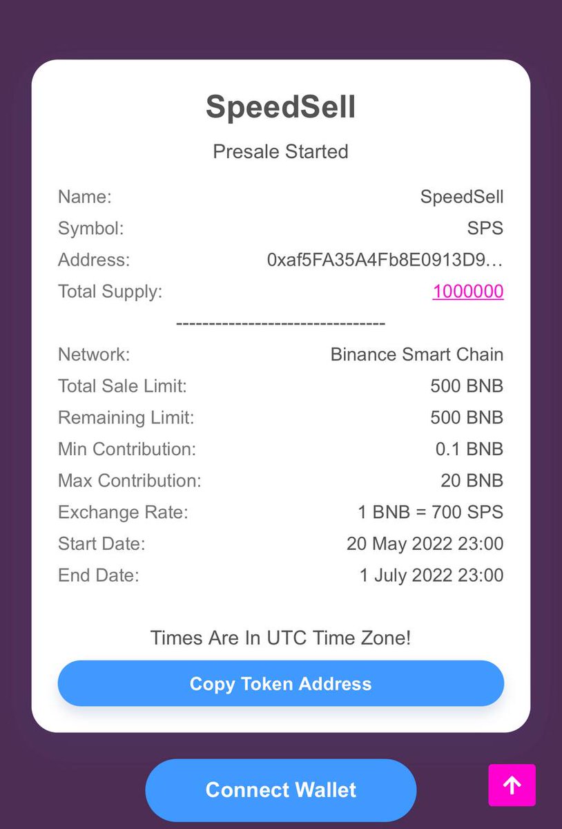 ICO Started Now  🔥

speedsell.finance/speed-sell-tok…

minimum 0.1BNB

maximum 20 BNB