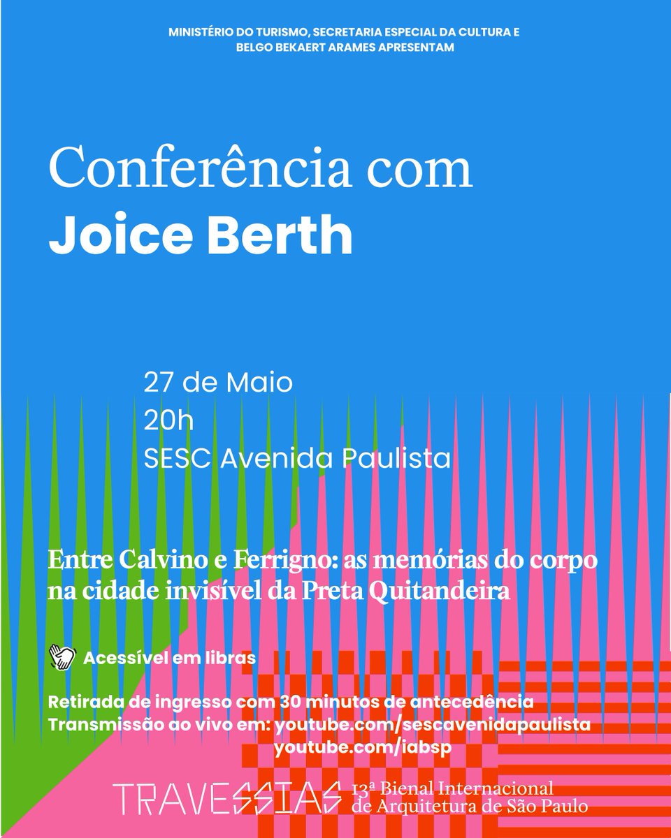 A conferência será acessível em libras e os ingressos devem ser retirados com 30 minutos de antecedência no SESC Avenida Paulista. Teremos transmissão ao vivo em youtube.com/SescAvenidaPau… e youtube.com/iabsp

Lotação: 120 lugares