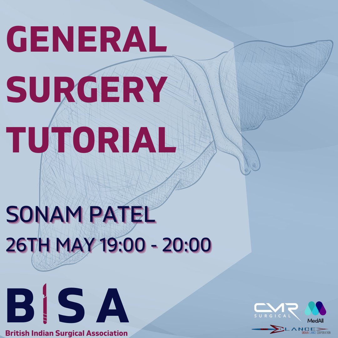 Join us on 26th May for a general surgery tutorial - covering the basics, perfect for clinical exams! Make sure you sign up using the link in our bio!

#medtwitter #medicalstudent #generalsurgery #surgery