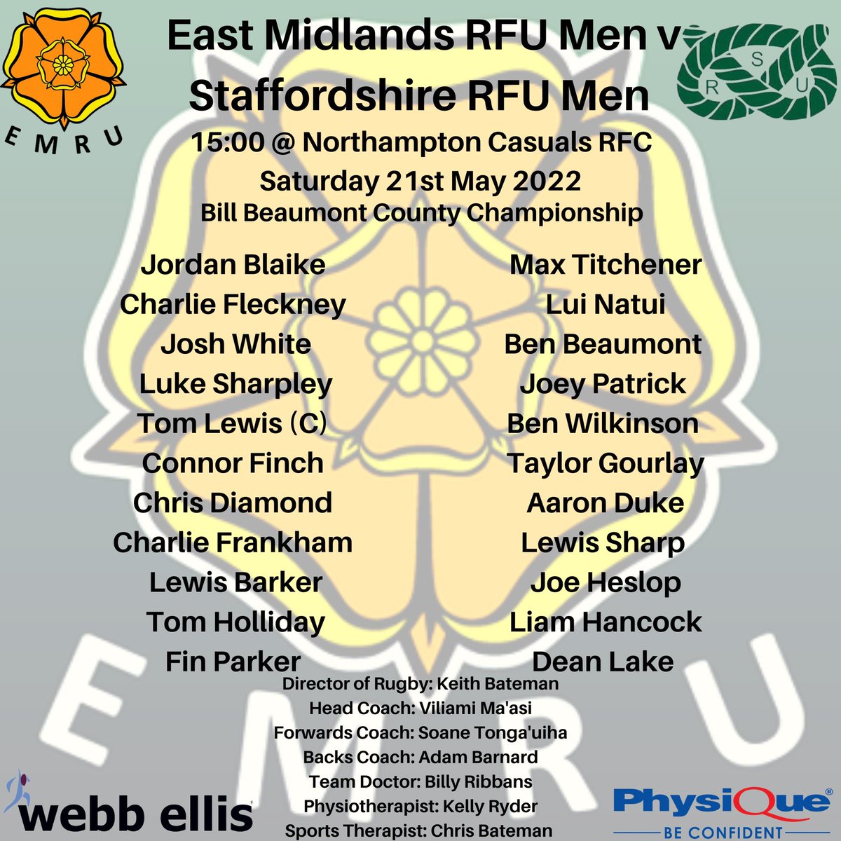 sidnumber8's tweet photo. Looking forward to the @EastMidsRugby v @Staffsrugby match this afternoon in the Bill Beaumont County Championship @CasualsRFC 3pm KO with a potential place at Twickenham up for grabs. See you there https://t.co/mhviRNUsMQ